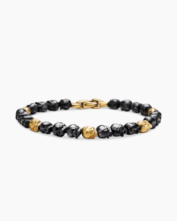 Memento Mori Skull Bead Bracelet in Sterling Silver, 6mm