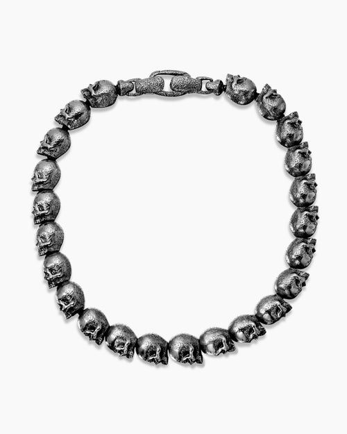 Mens Memento Mori Skull Bead Bracelet in Sterling Silver, 6mm