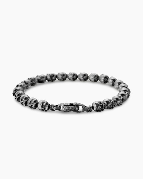 Mens Memento Mori Skull Bead Bracelet in Sterling Silver, 6mm