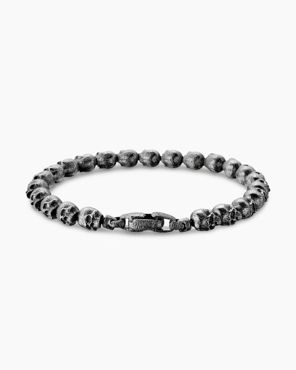 Memento Mori Skull Bead Bracelet in Sterling Silver, 6mm