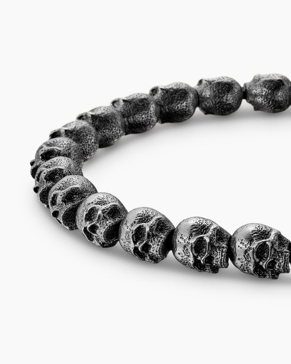 Memento Mori Skull Bead Bracelet in Sterling Silver, 6mm