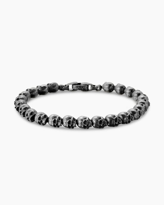 Memento Mori Skull Bead Bracelet in Sterling Silver, 6mm