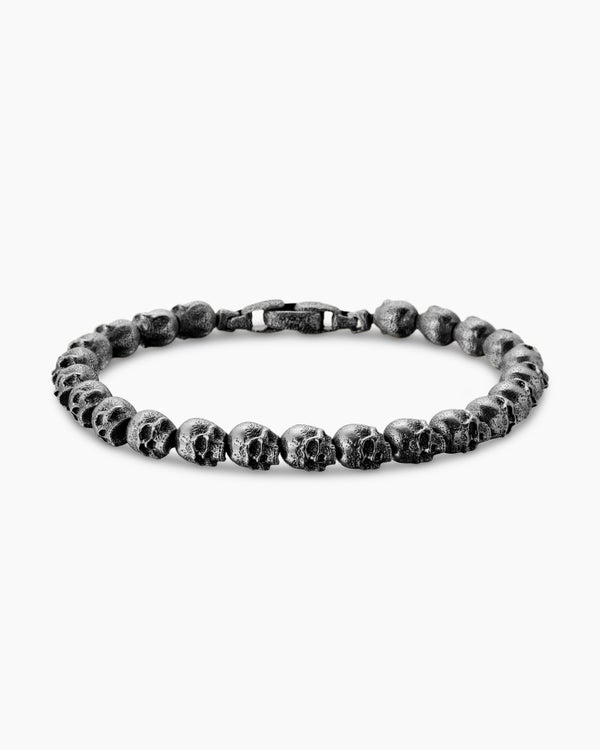 Memento Mori Skull Bead Bracelet in Sterling Silver, 6mm
