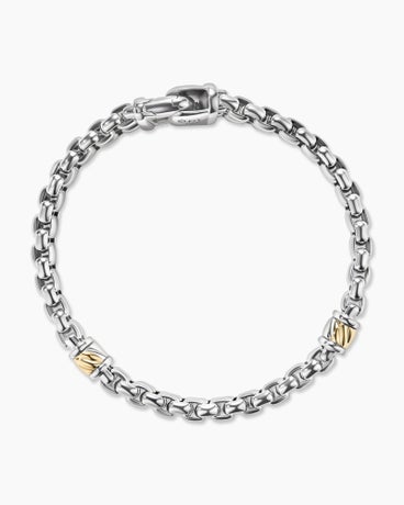 Cable Two Row Box Chain Bracelet in Sterling Silver with 18K Yellow Gold, 12mm