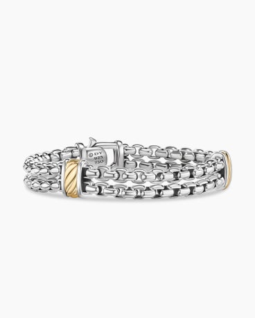 Cable Two Row Box Chain Bracelet in Sterling Silver with 18K Yellow Gold, 12mm