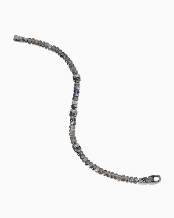 Bracelet station crâne Memento Mori en argent sterling avec labradorite, 6 mm