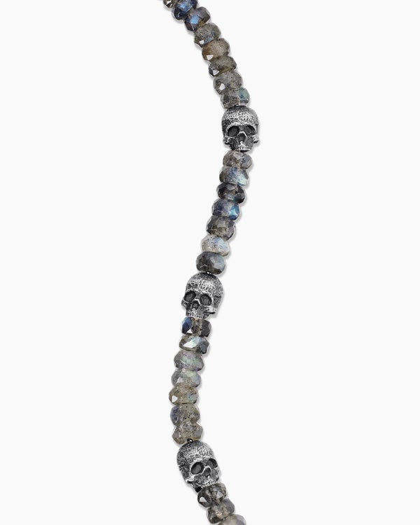 Bracelet station crâne Memento Mori en argent sterling avec labradorite, 6 mm