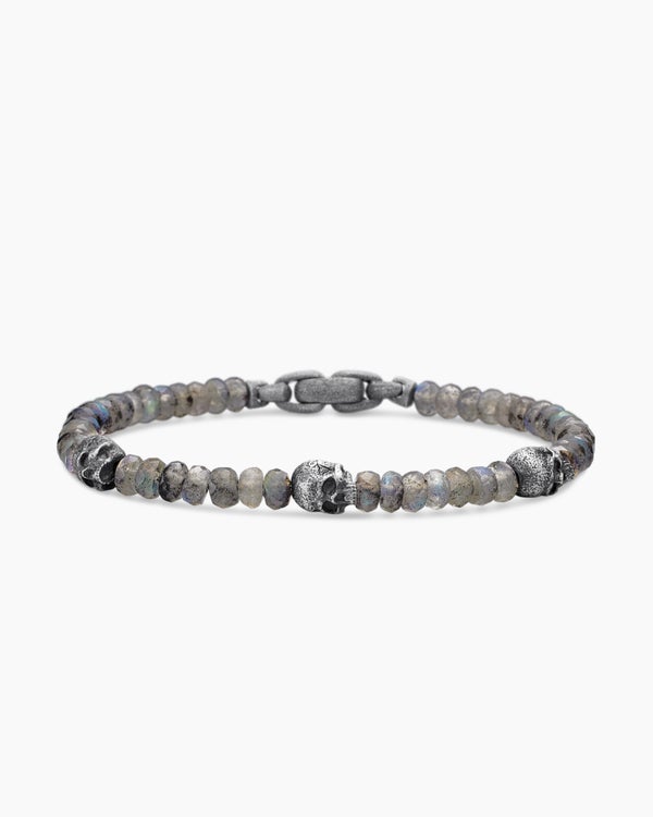 Bracelet station crâne Memento Mori en argent sterling avec labradorite, 6 mm