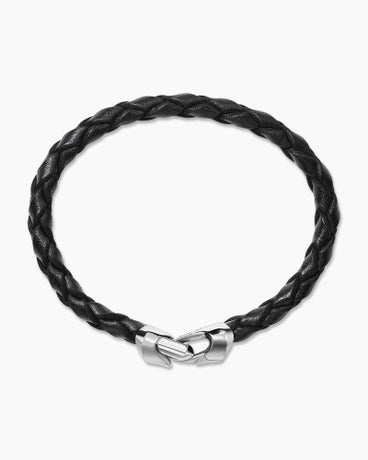 Armoury® Bracelet in Black Leather with Sterling Silver, 6.6mm