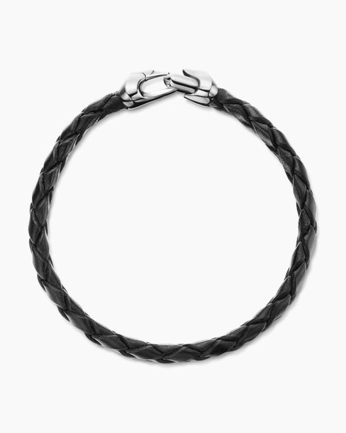 Mens Armory® Bracelet in Black Leather with Sterling Silver, 10.7mm