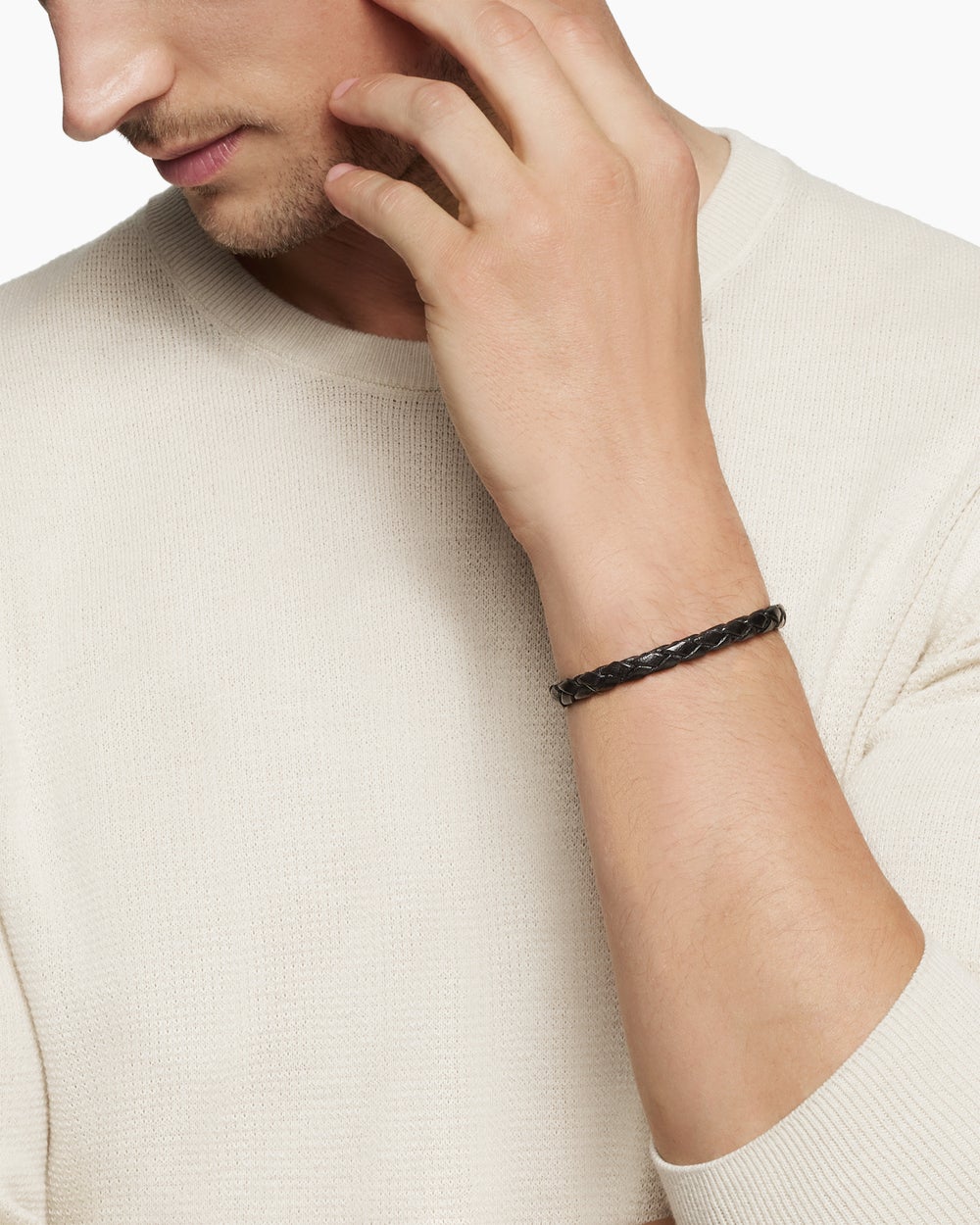 Mens Armory Leather Bracelet with Sterling Silver, 10.7mm
