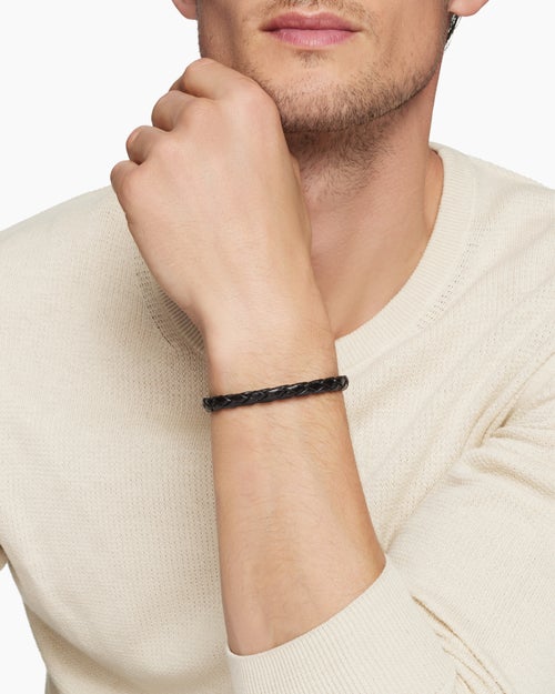 Mens Armory® Bracelet in Black Leather with Sterling Silver, 10.7mm