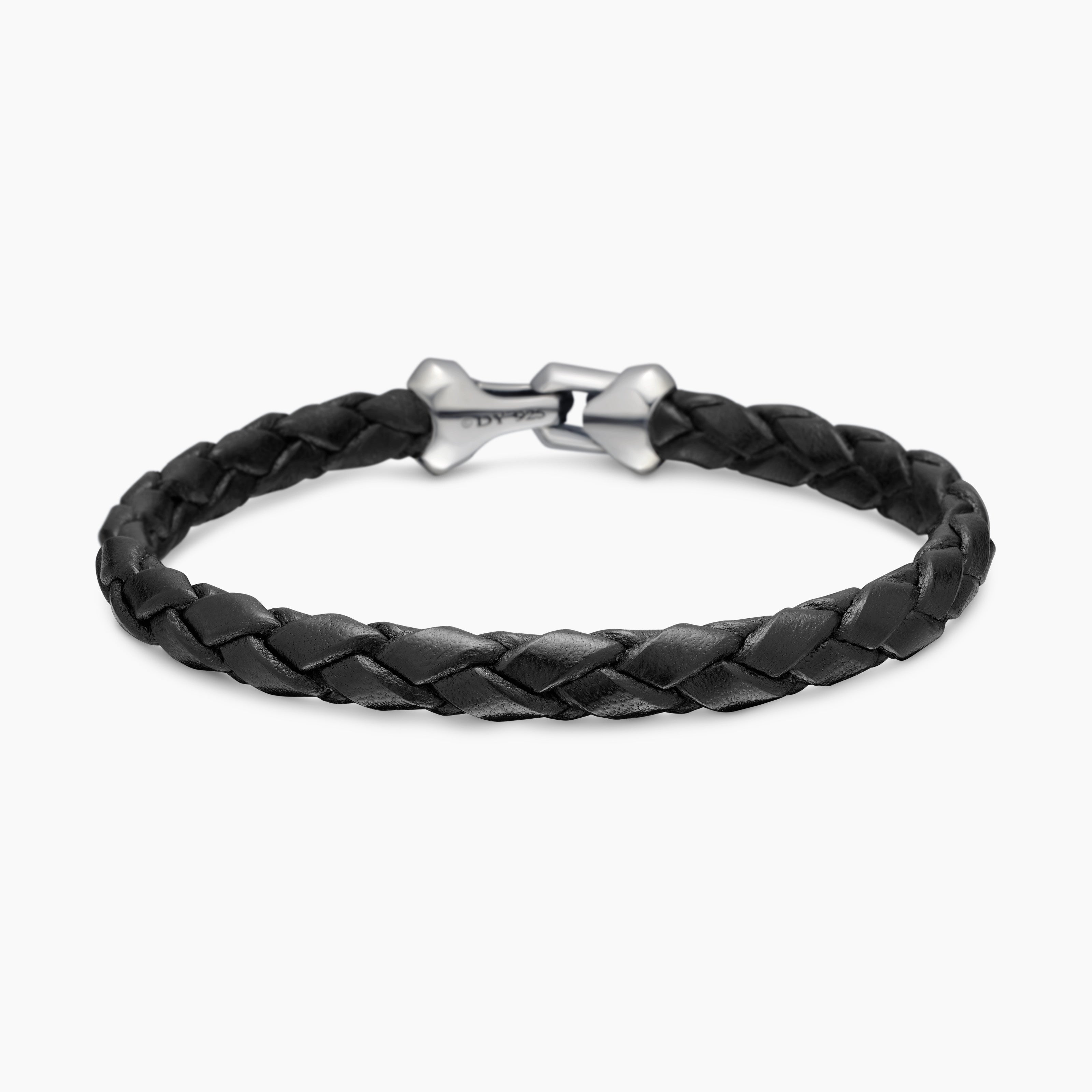Mens Armory Leather Bracelet with Sterling Silver, 10.7mm
