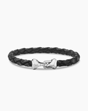 Armoury® Bracelet in Black Leather with Sterling Silver, 6.6mm