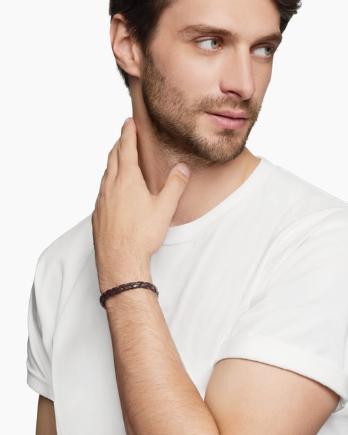 Mens Armory® Bracelet in Brown Leather with Sterling Silver, 10.7mm