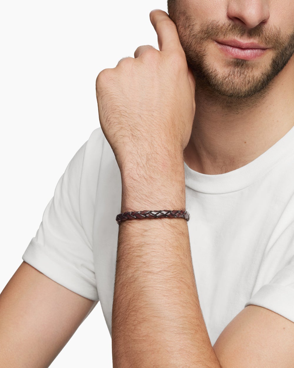 Mens Armory Leather Bracelet with Sterling Silver, 10.7mm