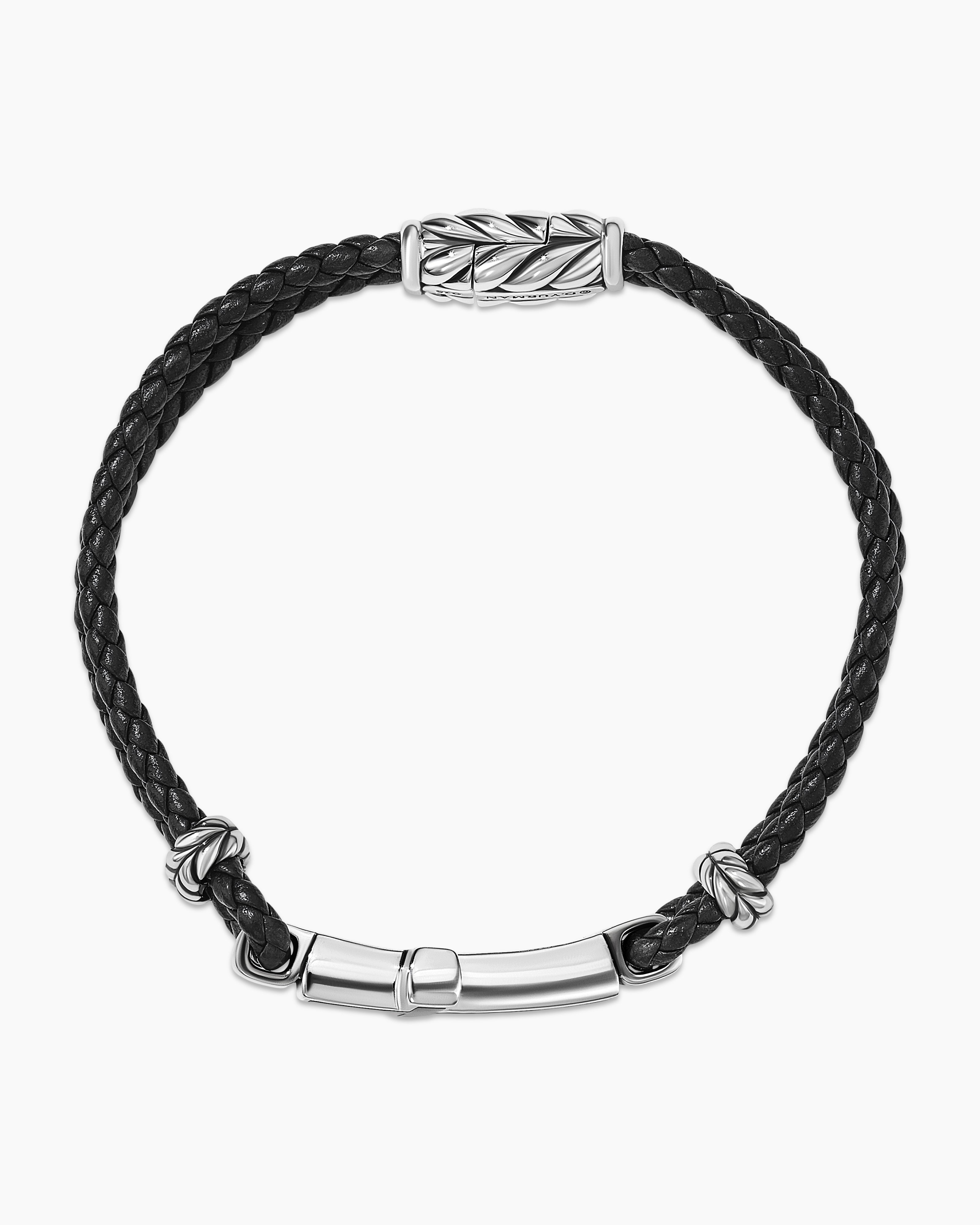 INOX Black Leather Strapped with Cross Hammered ID Bracelet