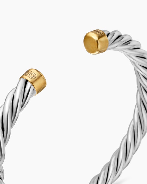 Bracelet manchette Cable en argent sterling avec or jaune 18 carats, 6 mm