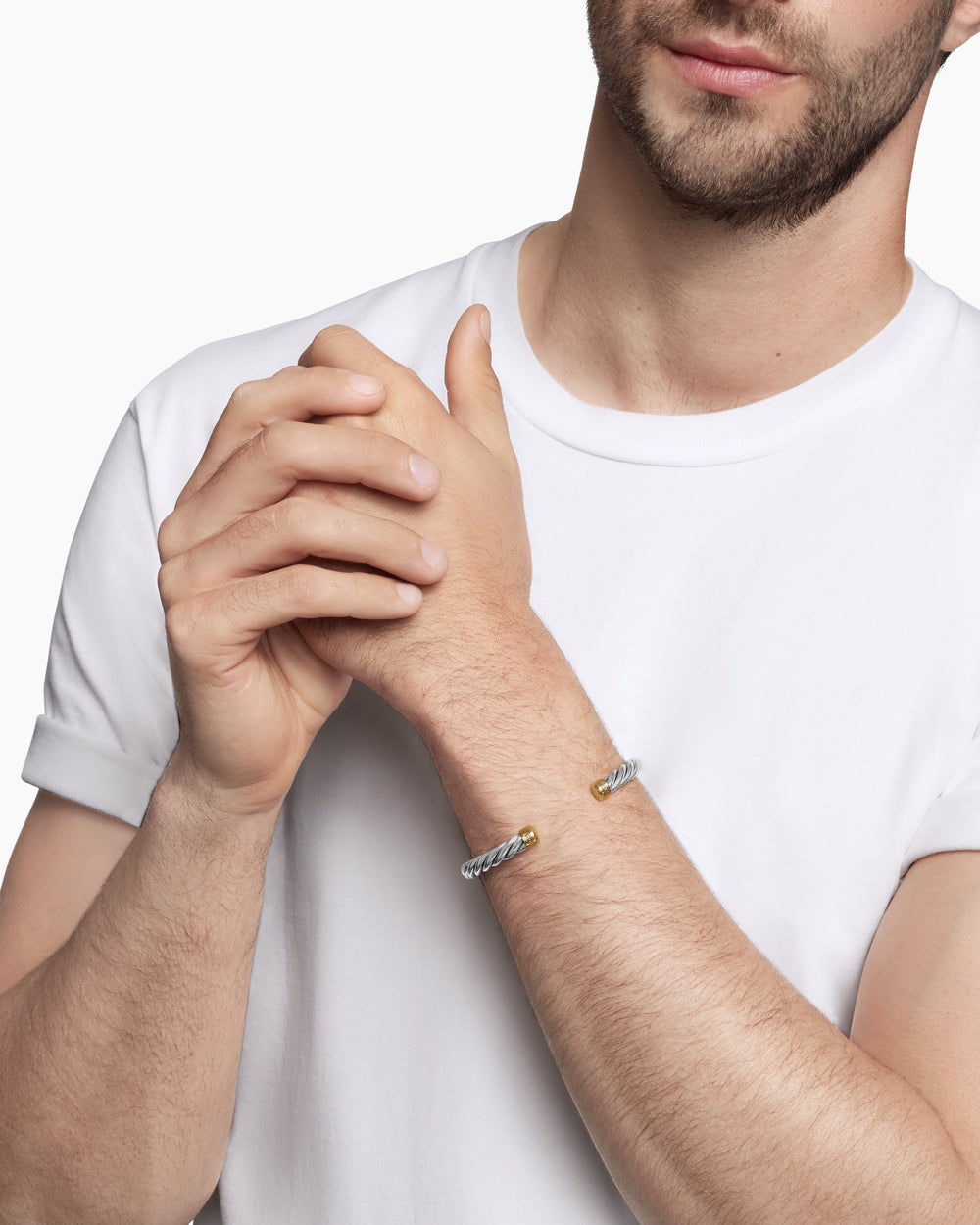 Bracelet-manchette Cable en argent sterling avec or jaune 18 carats, 6 mm hommes