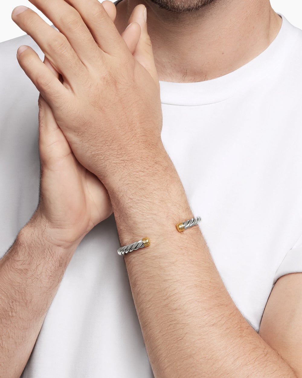 Bracelet-manchette Cable en argent sterling avec or jaune 18 carats, 6 mm hommes