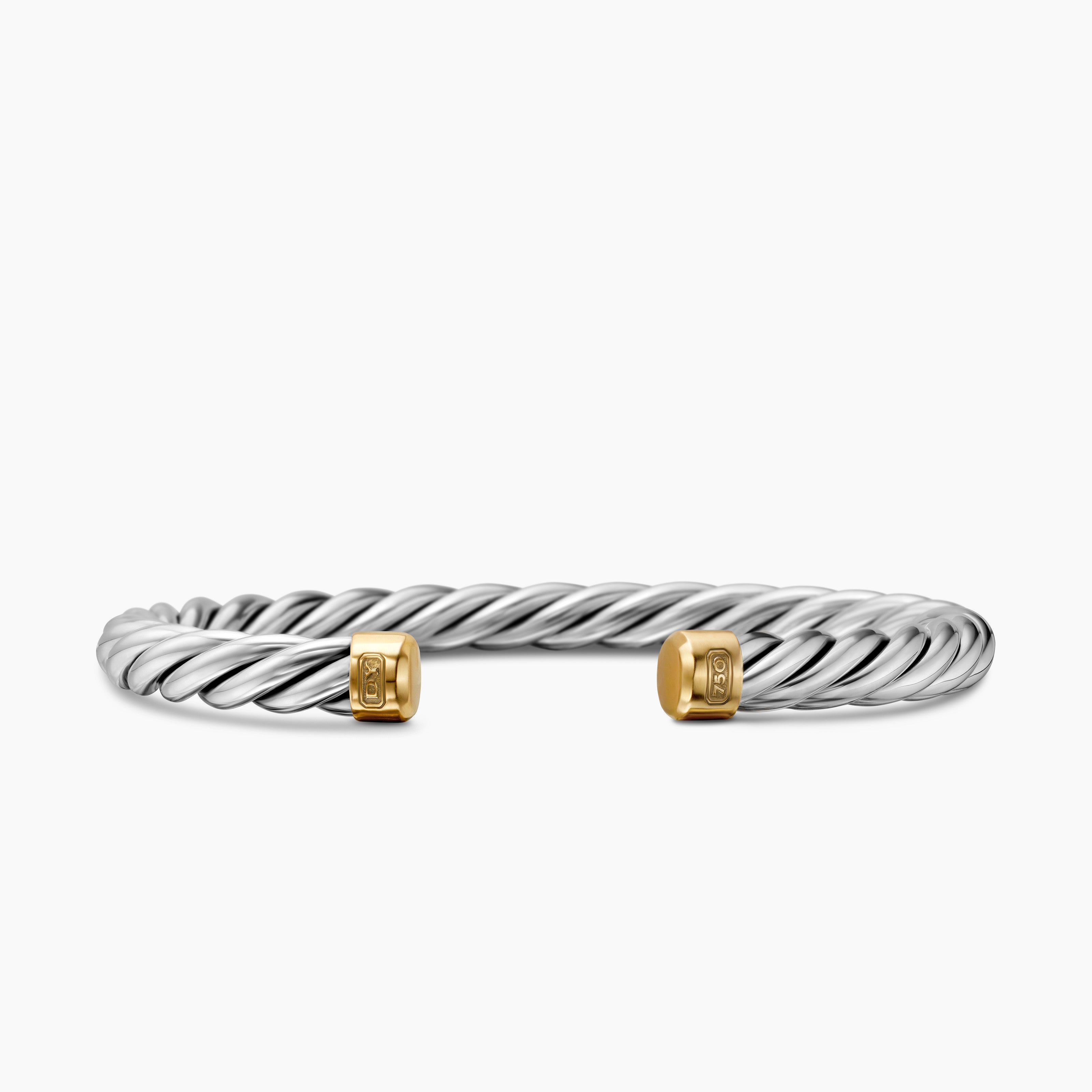 Mens Cable Cuff Bracelet in Sterling Silver with 18K Yellow Gold, 6mm