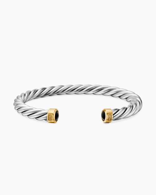 Mens Cable Cuff Bracelet in Sterling Silver with 18K Yellow Gold, 6mm
