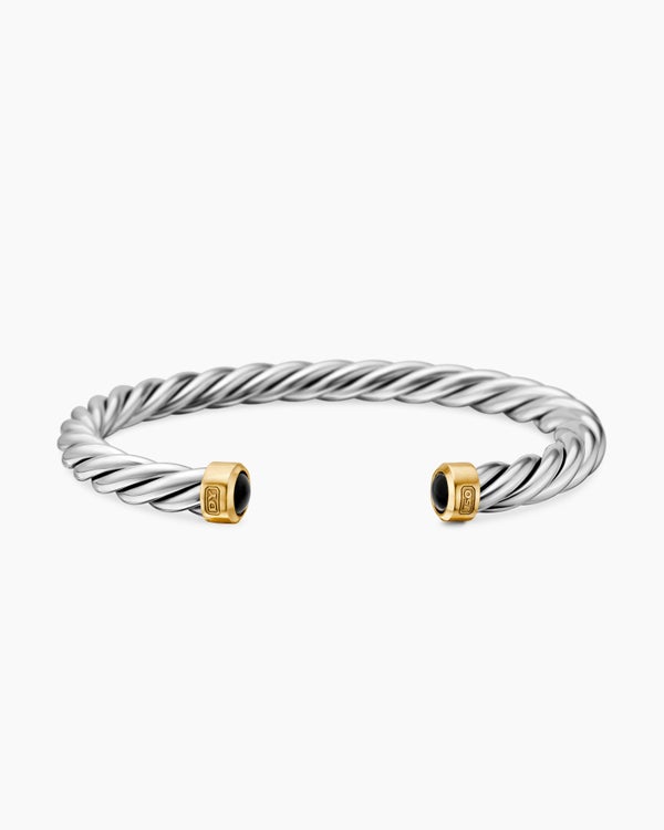 Bracelet manchette Cable en argent sterling avec or jaune 18 carats, 6 mm