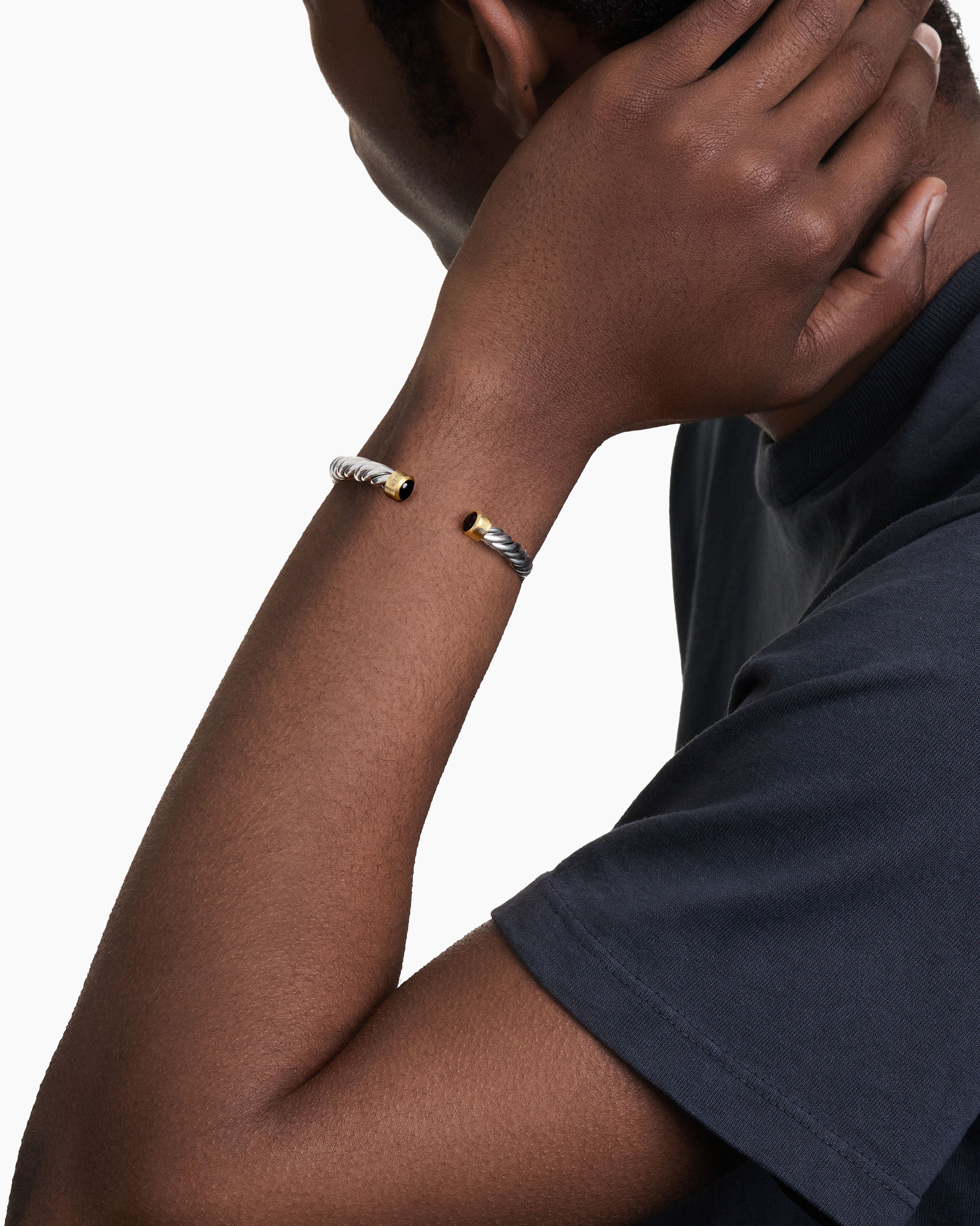 in Yellow Gold, 18K | 6mm David Cuff with Yurman Sterling Bracelet Cable Silver