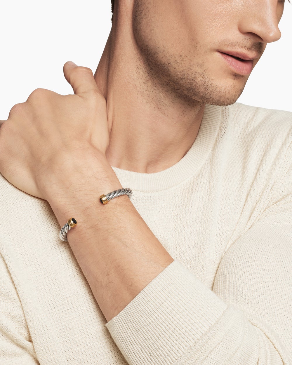 Bracelet-manchette Cable en argent sterling avec or jaune 18 carats, 6 mm hommes