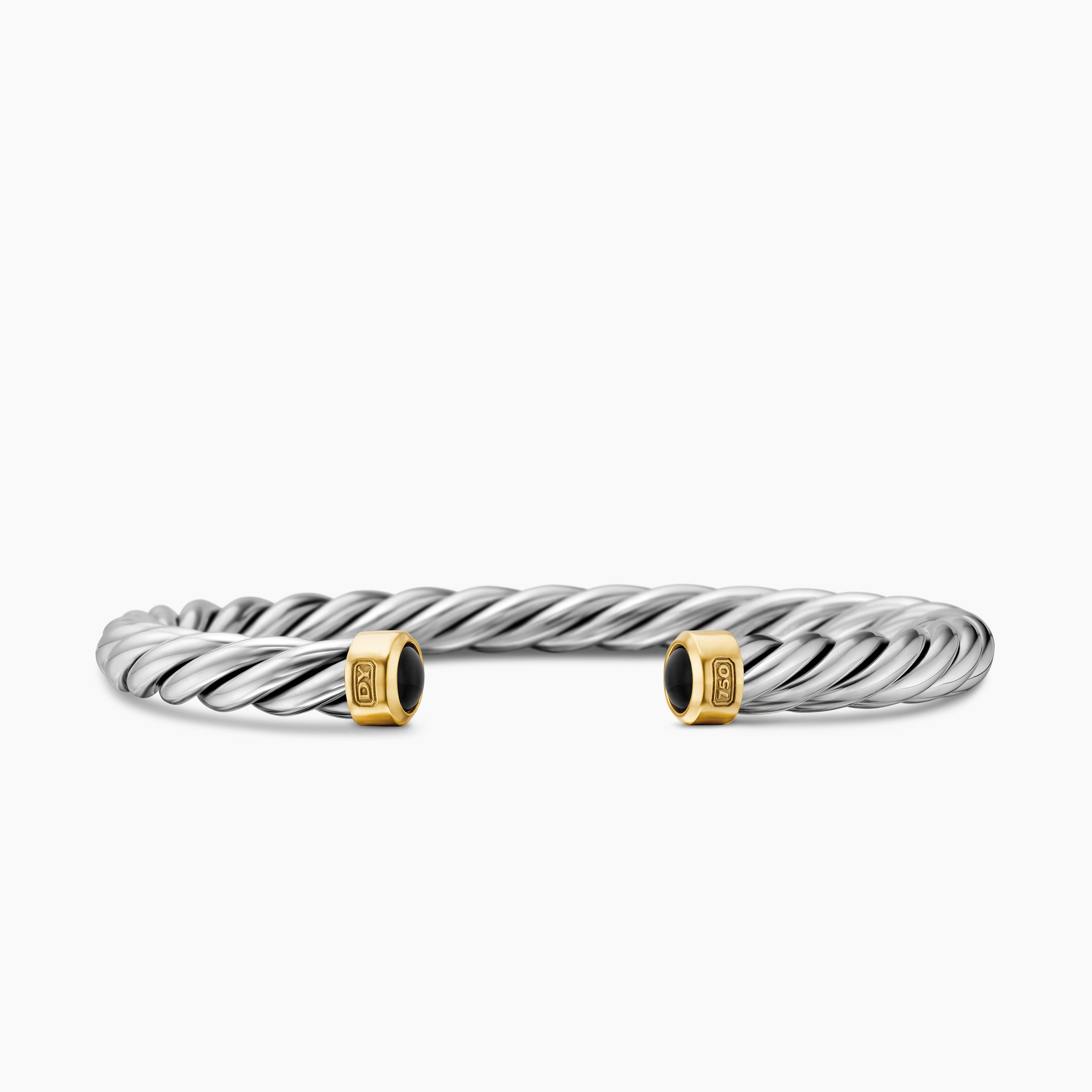 Mens Cable Cuff Bracelet in Sterling Silver with 18K Yellow Gold, 6mm