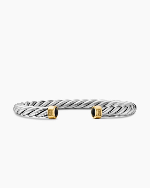 Bracelet manchette Cable en argent sterling avec or jaune 18 carats, 6 mm