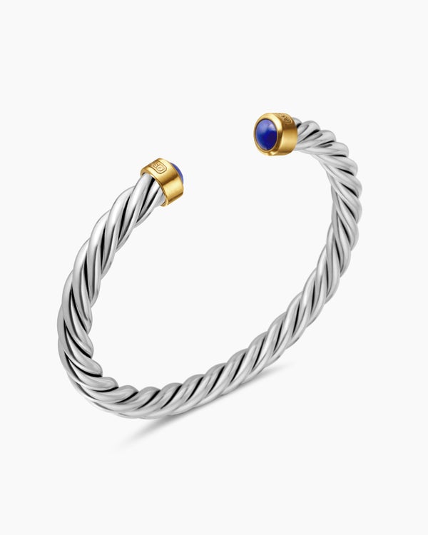 Cable Cuff Bracelet in Sterling Silver with 18K Yellow Gold, 6mm