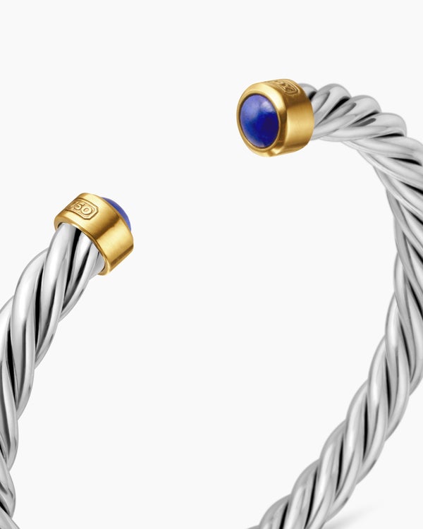 Cable Cuff Bracelet in Sterling Silver with 18K Yellow Gold, 6mm