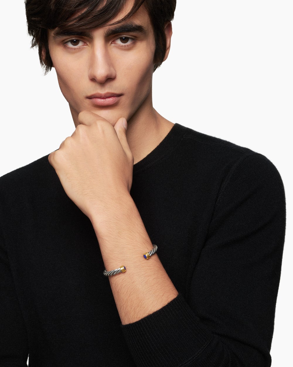 Bracelet-manchette Cable en argent sterling avec or jaune 18 carats, 6 mm hommes