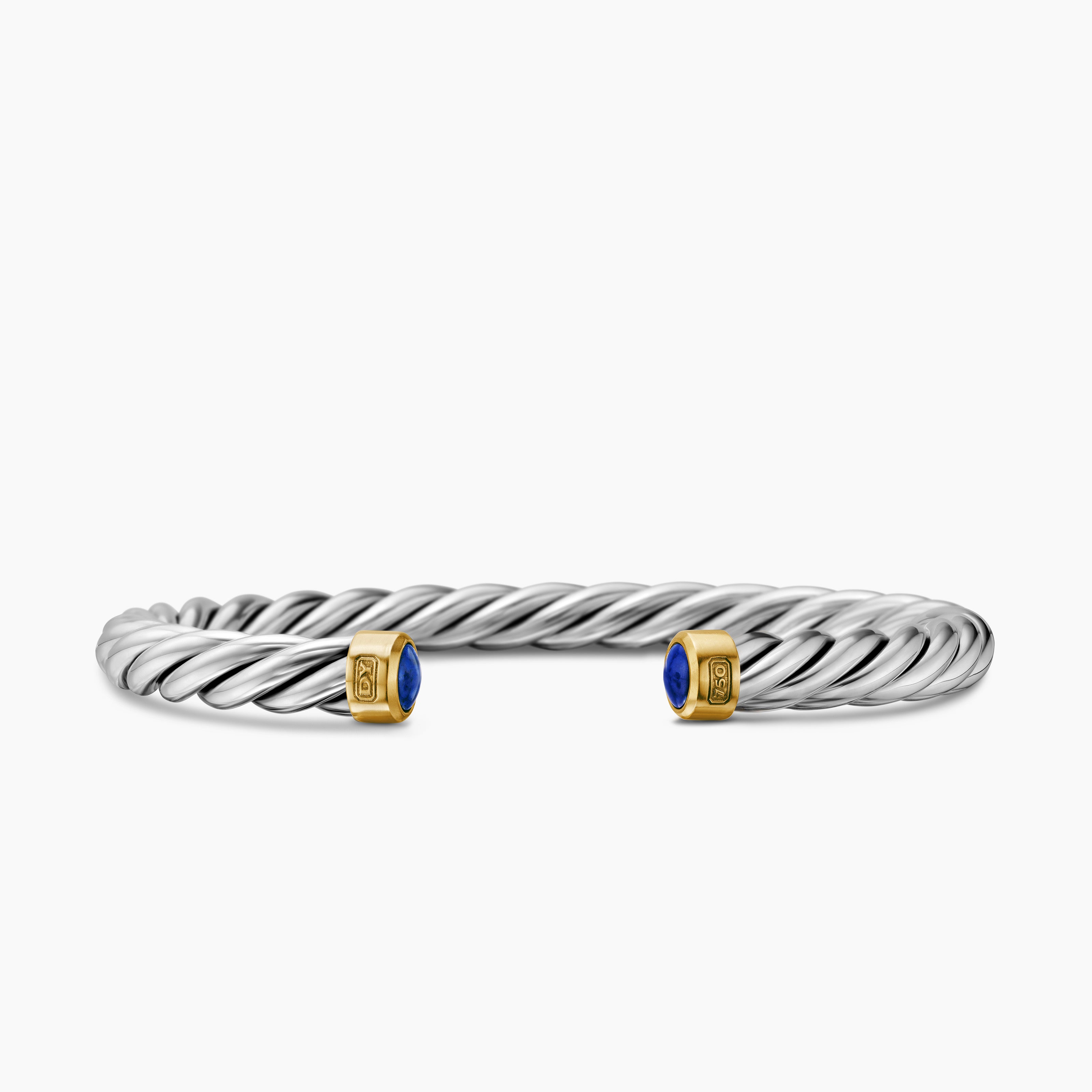 Mens Cable Cuff Bracelet in Sterling Silver with 18K Yellow Gold, 6mm