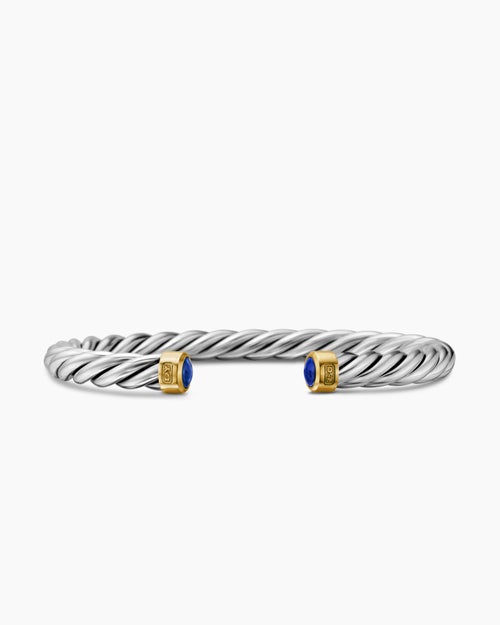 Mens Cable Cuff Bracelet in Sterling Silver with 18K Yellow Gold, 6mm