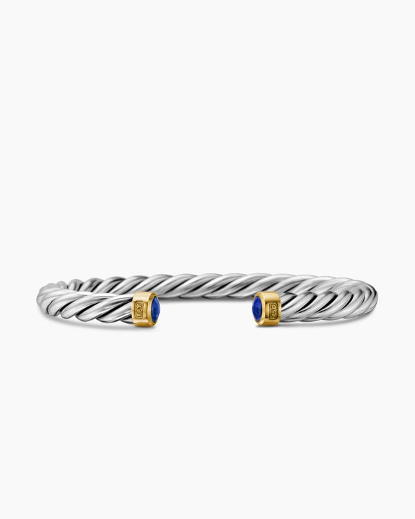 Cable Cuff Bracelet in Sterling Silver with 18K Yellow Gold, 6mm