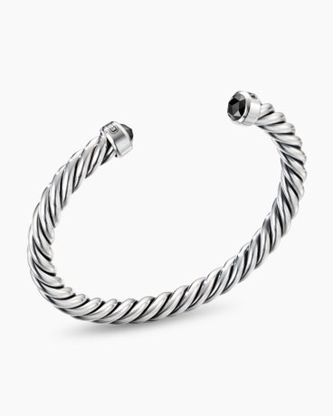 Cable Cuff Bracelet in Sterling Silver with Black Diamonds, 6mm