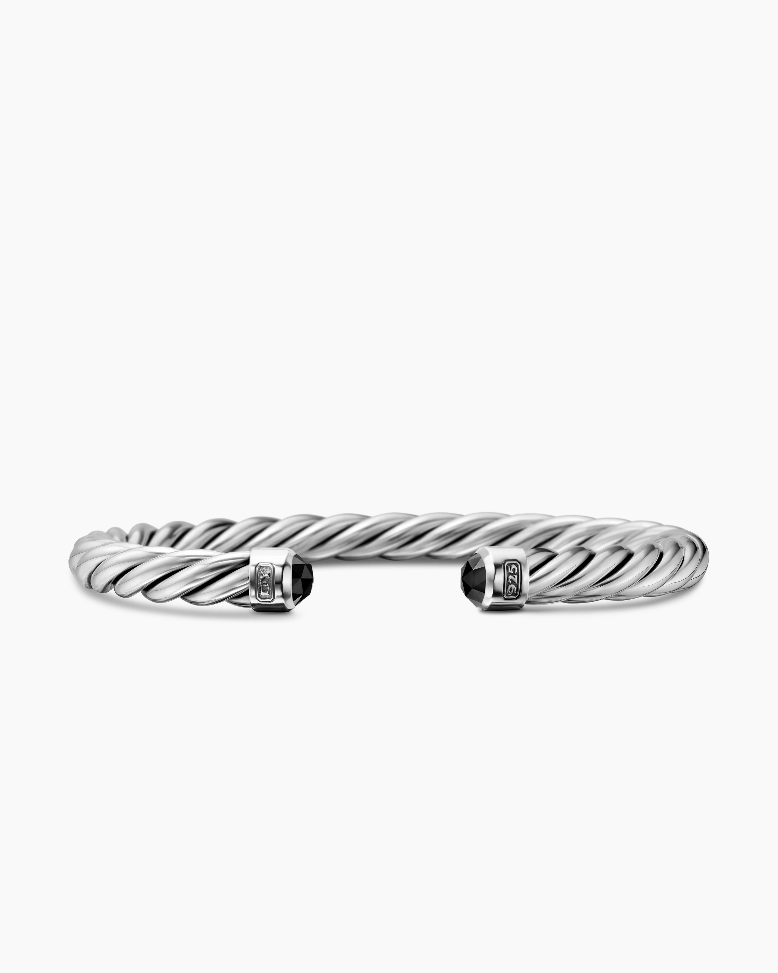 Cable Edge Cuff Bracelet Recycled Sterling Silver with Diamonds