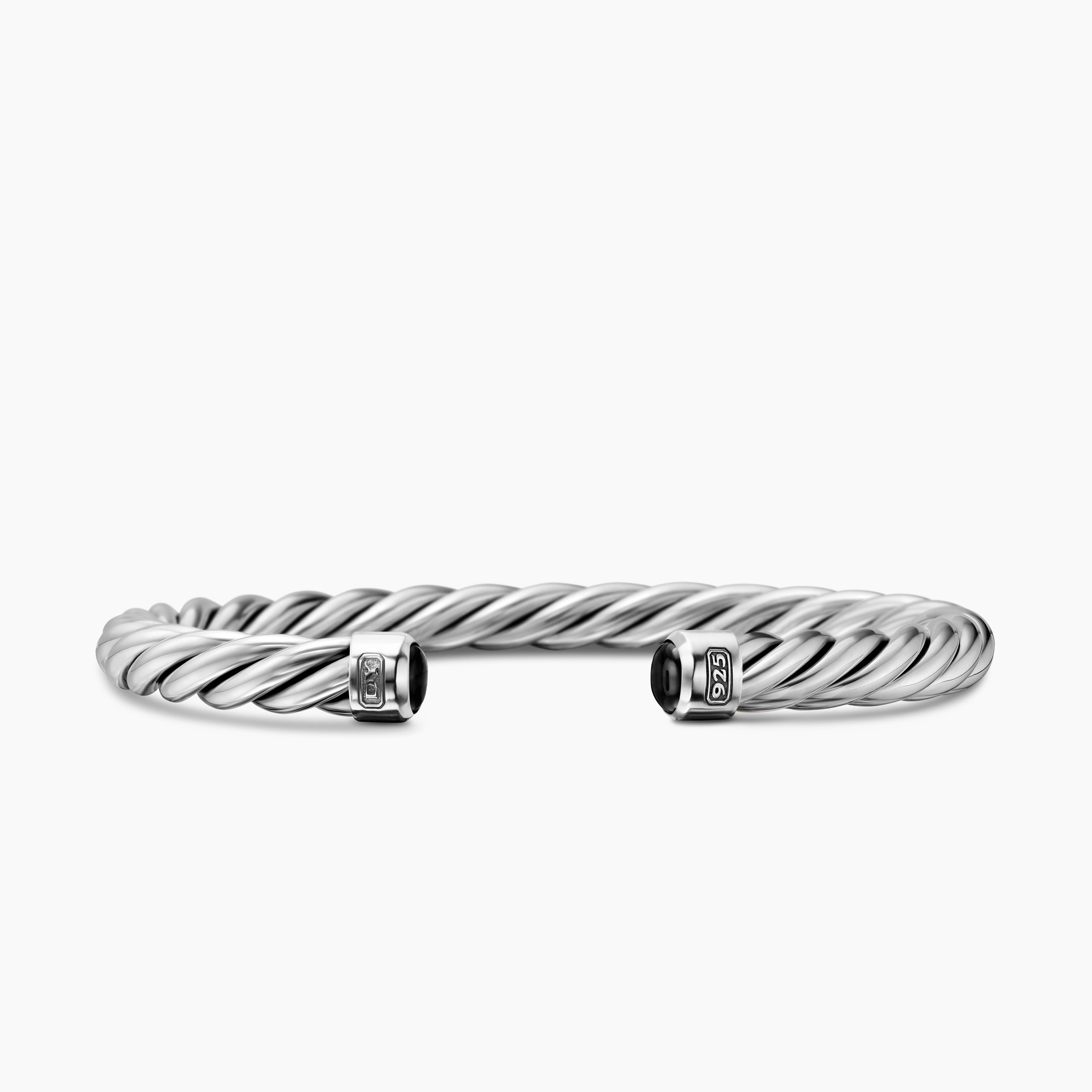 Mens Cable Cuff Bracelet in Sterling Silver, 6mm