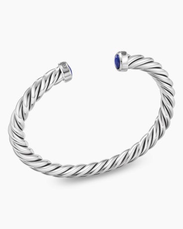 Cable Cuff Bracelet in Sterling Silver with Lapis, 6mm