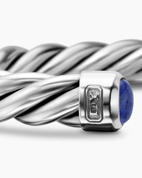 Mens Cable Cuff Bracelet in Sterling Silver with Lapis, 6mm