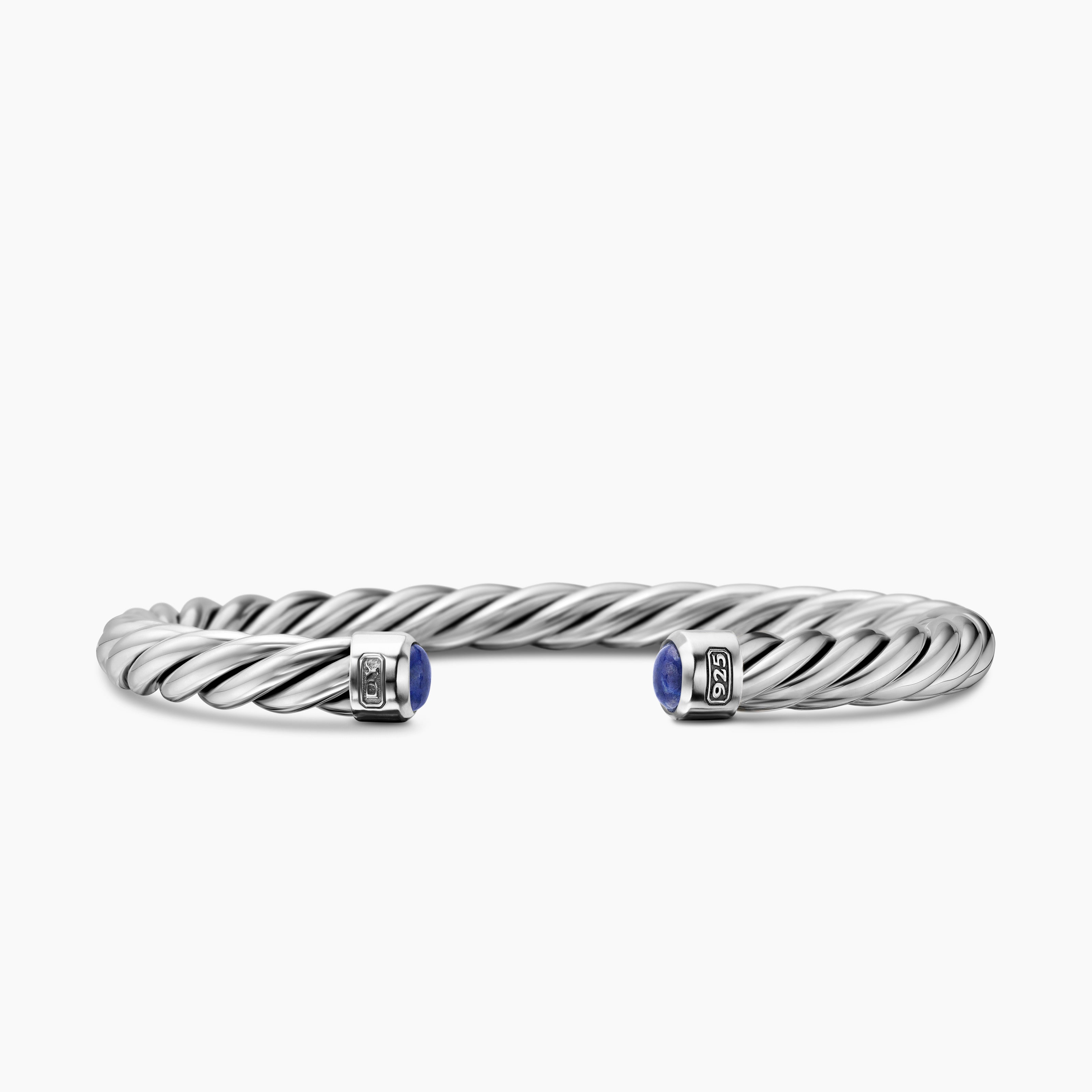 Mens Cable Cuff Bracelet in Sterling Silver, 6mm