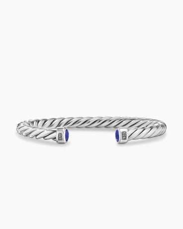 Cable Cuff Bracelet in Sterling Silver with Lapis, 6mm
