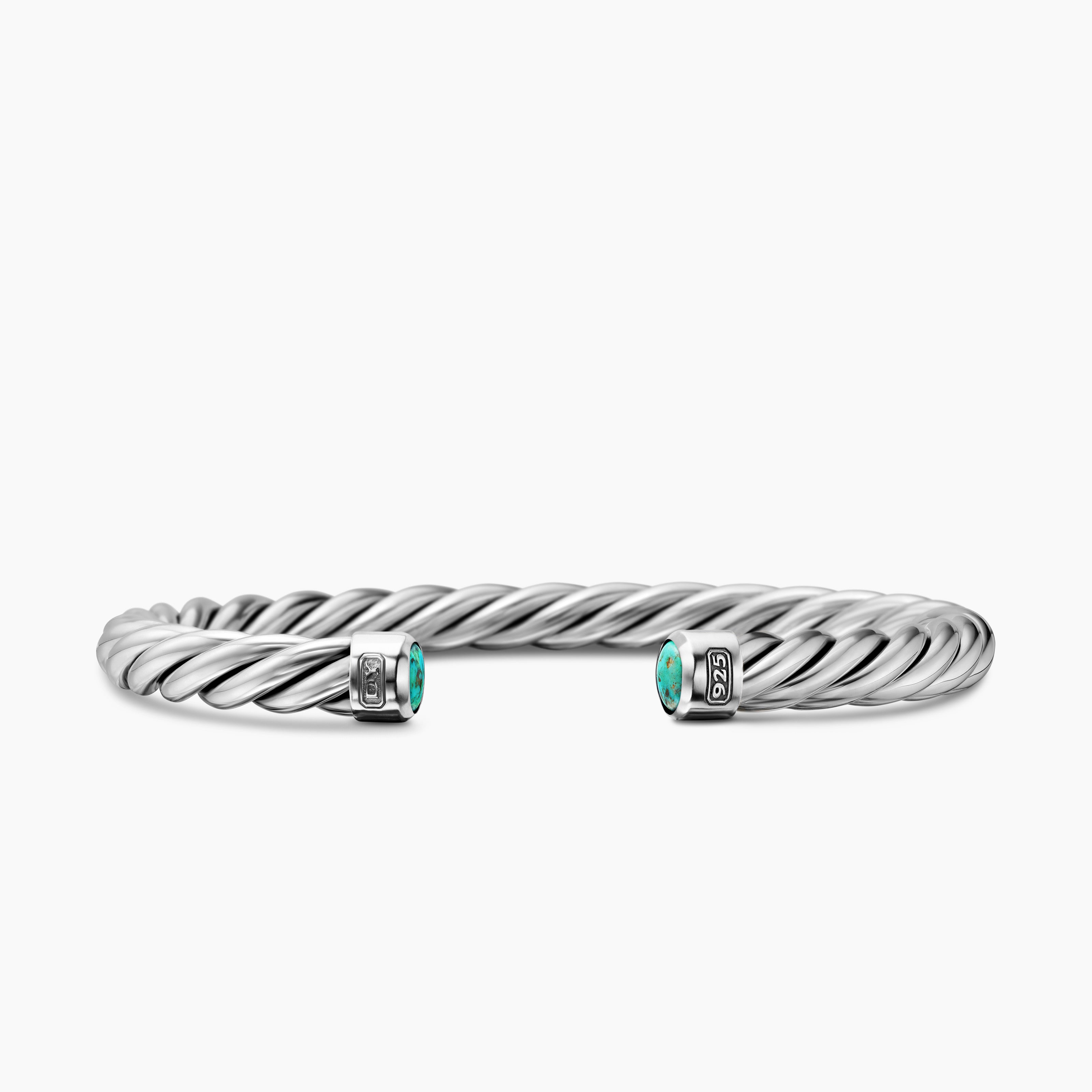 Mens Cable Cuff Bracelet in Sterling Silver, 6mm