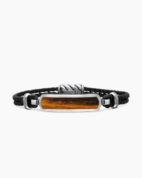 Streamline® Bar Station Bracelet in Brown Leather with Sterling Silver and Tiger's Eye, 3mm