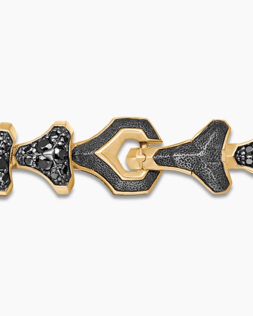 Mens Armoury® Link Bracelet in 18K Yellow Gold with Black Diamonds, 9.5mm