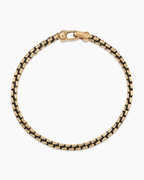 Mens Woven Box Chain Bracelet with Black Nylon and 18K Yellow Gold, 10mm
