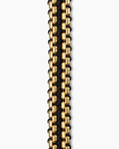 Mens Woven Box Chain Bracelet with Black Nylon and 18K Yellow Gold, 10mm