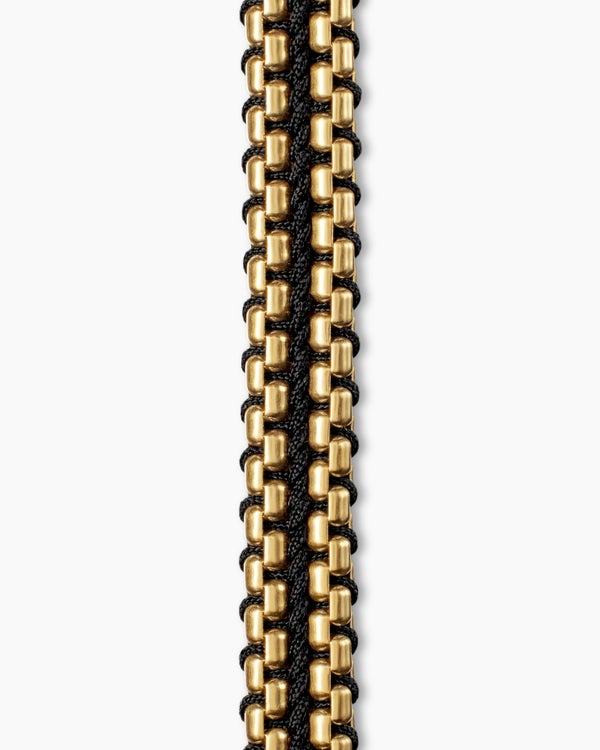 Bracelet Box Chain tissé avec nylon noir et or jaune 18 carats, 10 mm